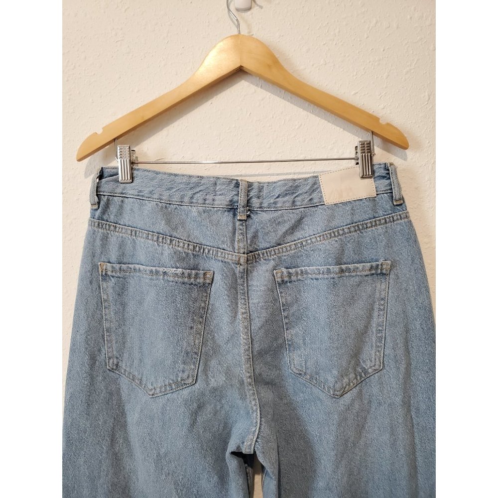 Zara Light Wash Distressed High Rise Straight Jeans 10 - Picture 6 of 8